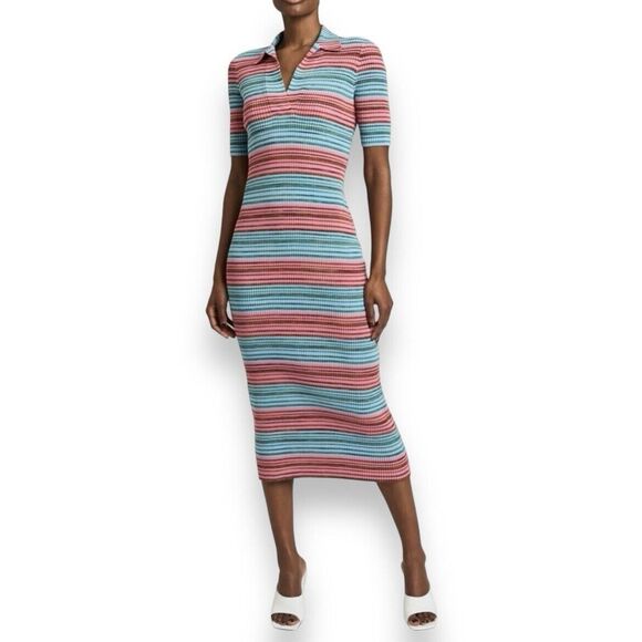 Derek Lam 10 Crosby Cianna Striped Ribbed Midi Dress Size XL - Picture 1 of 8